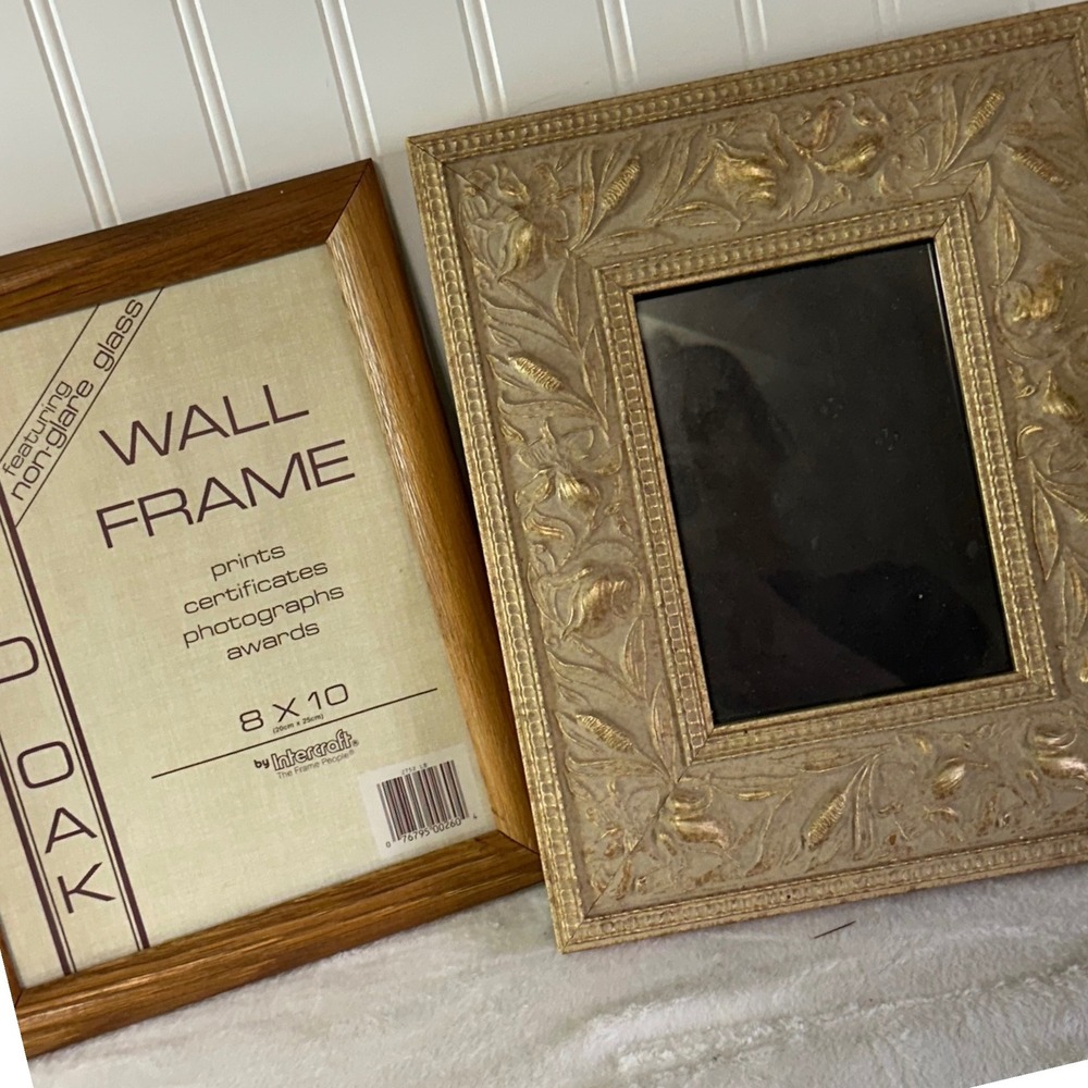 Intercraft Picture Frame Set  8x10 5x7 Brown Gold Good Solid Oak Ornate Cottage‎
